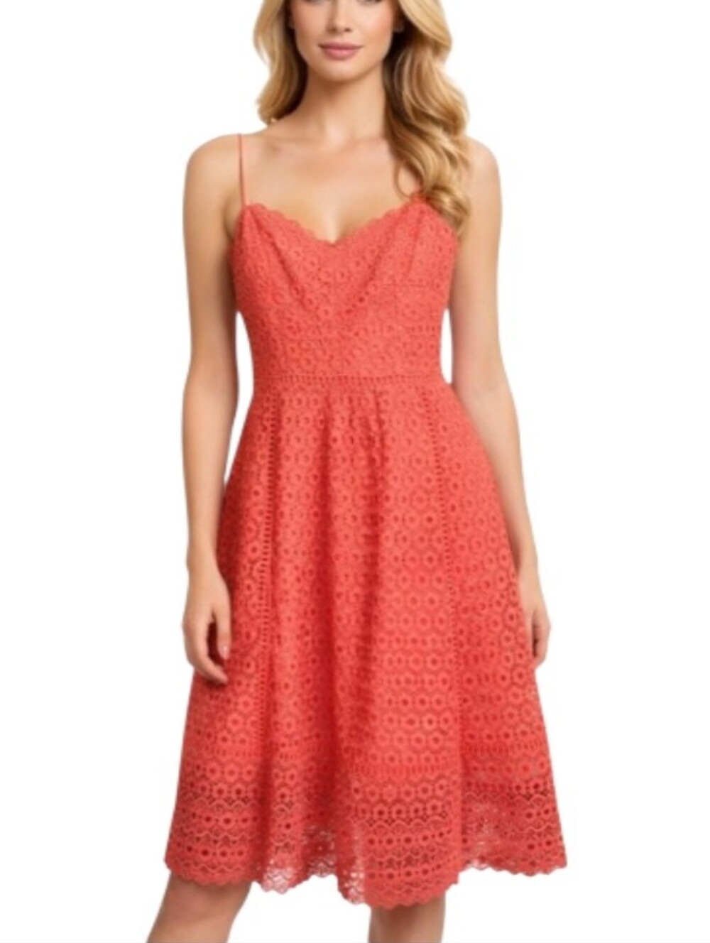NWT J. Crew Daisy Lace Midi Sundress in Coral